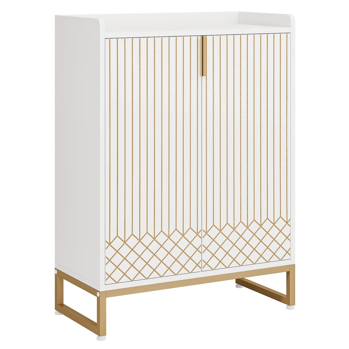 Art Deco Accent Cabinet - White & Gold Luxury Sideboard & Bar Station