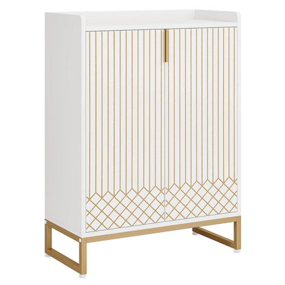 Art Deco Accent Cabinet - White & Gold Luxury Sideboard & Bar Station