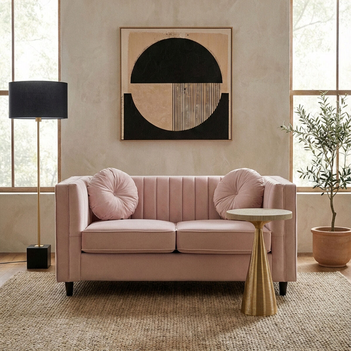 2 Seater Pink Velvet Sofa, Farah