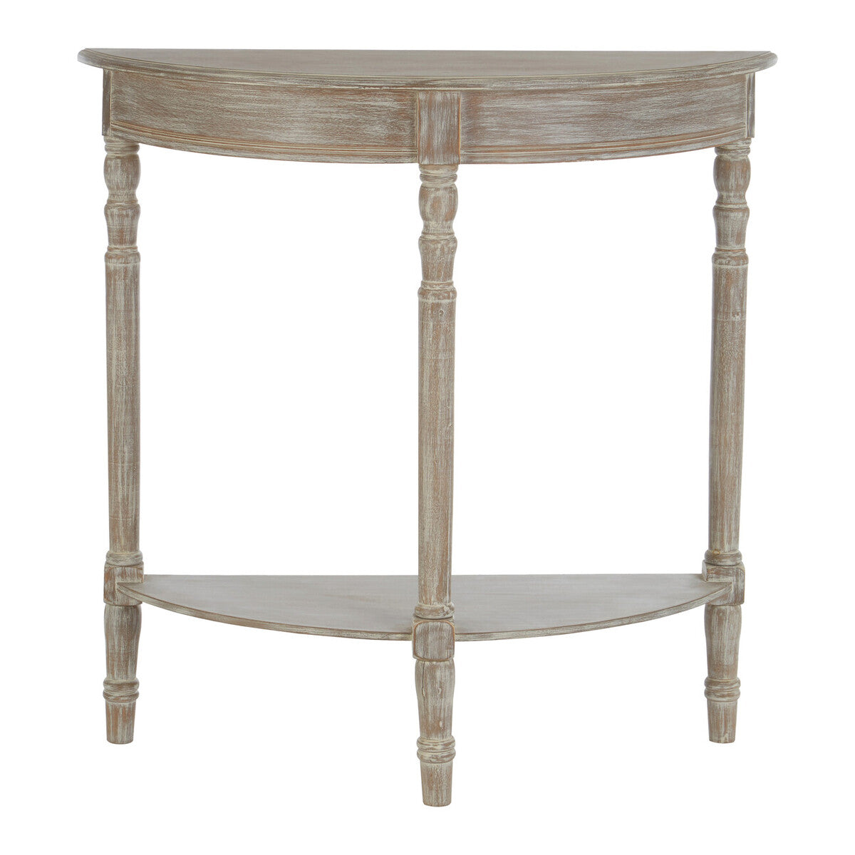 Natural Pine Wood Half Moon Console Table with Lower Storage Shelf, Heritage
