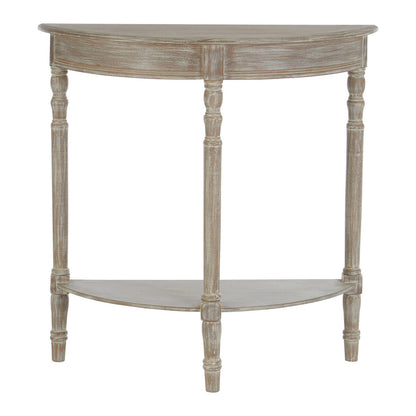 Natural Pine Wood Half Moon Console Table with Lower Storage Shelf, Heritage