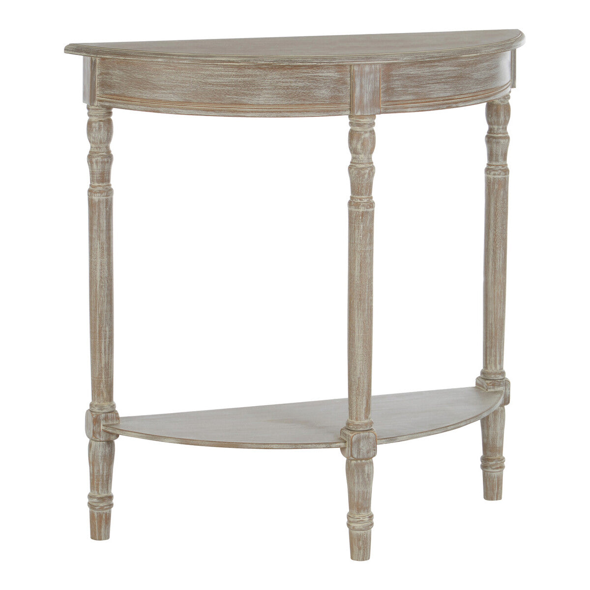 Natural Pine Wood Half Moon Console Table with Lower Storage Shelf, Heritage