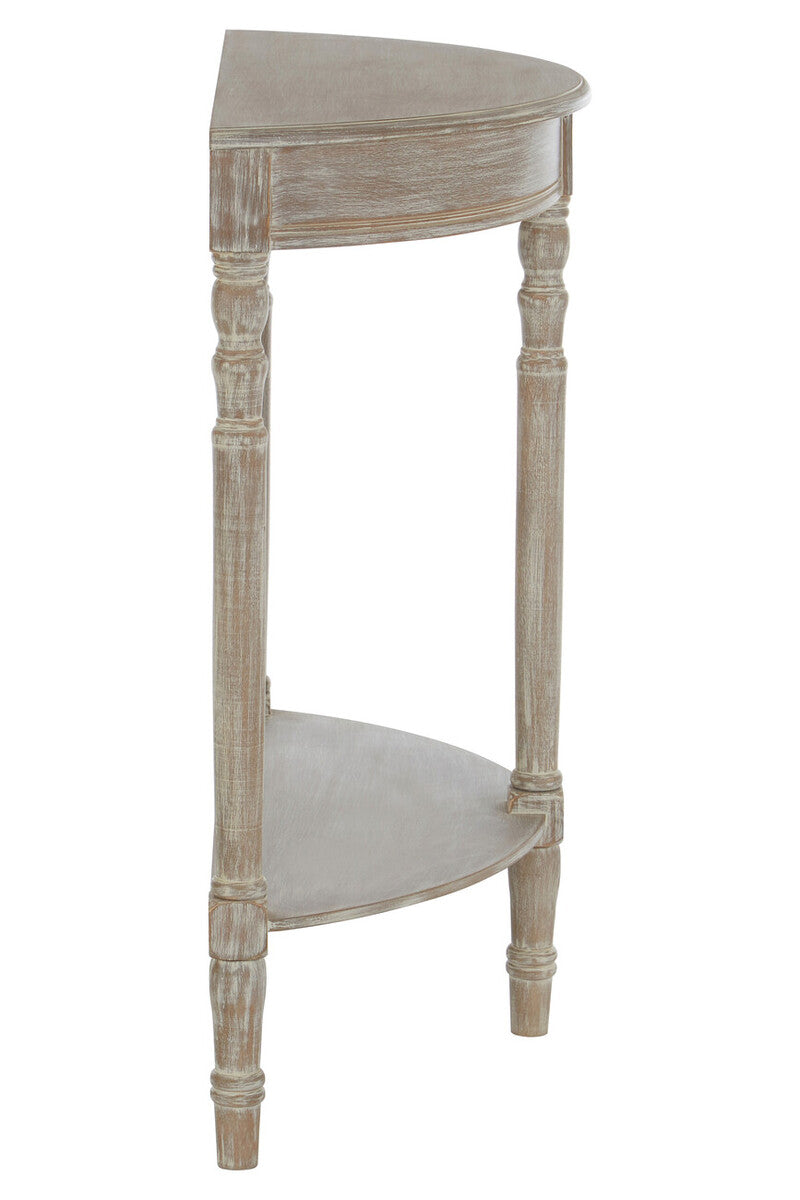 Natural Pine Wood Half Moon Console Table with Lower Storage Shelf, Heritage