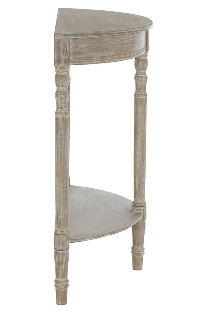 Natural Pine Wood Half Moon Console Table with Lower Storage Shelf, Heritage