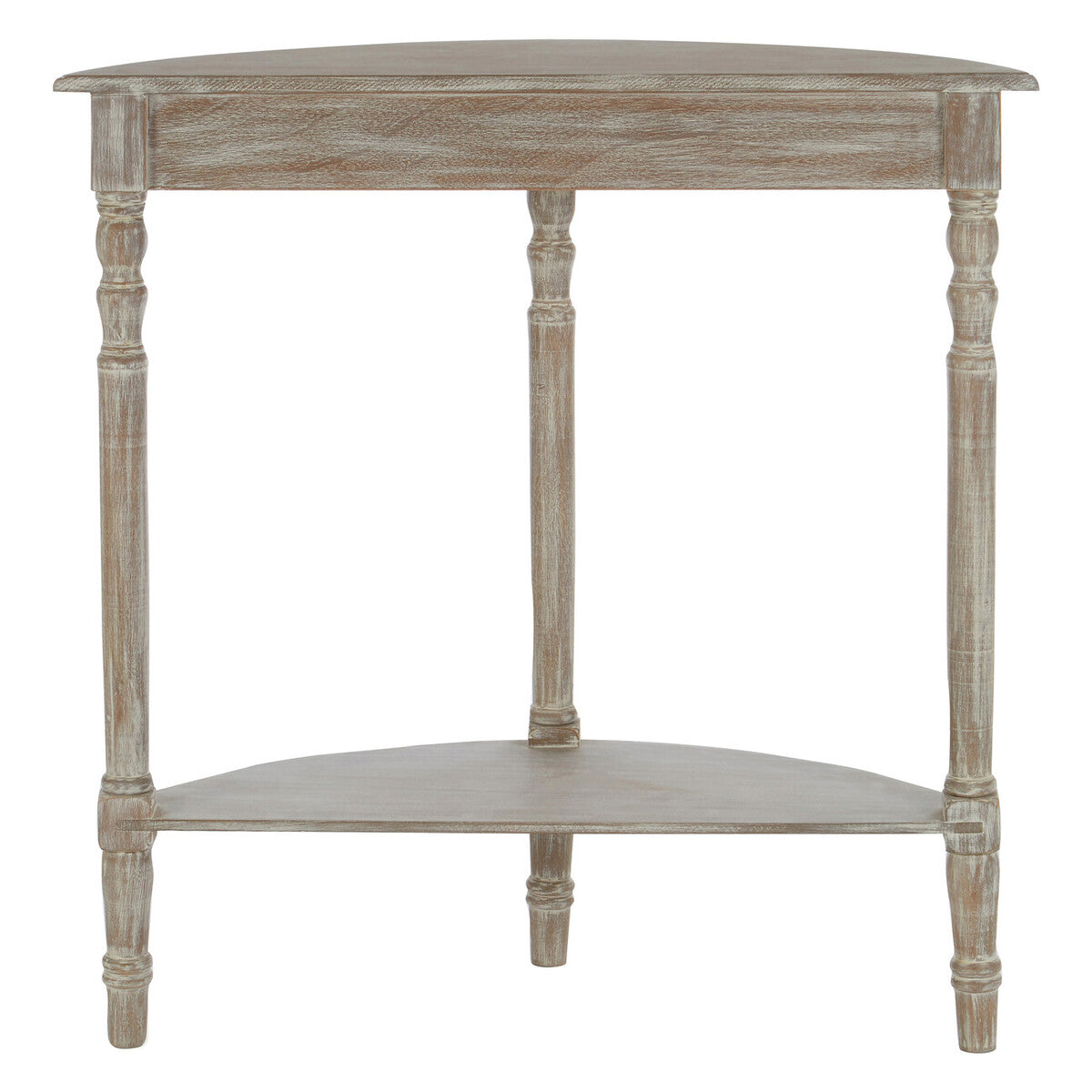 Natural Pine Wood Half Moon Console Table with Lower Storage Shelf, Heritage