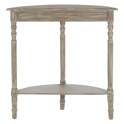 Natural Pine Wood Half Moon Console Table with Lower Storage Shelf, Heritage