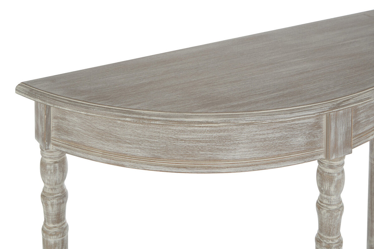 Natural Pine Wood Half Moon Console Table with Lower Storage Shelf, Heritage