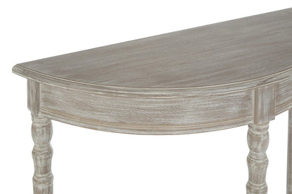 Natural Pine Wood Half Moon Console Table with Lower Storage Shelf, Heritage