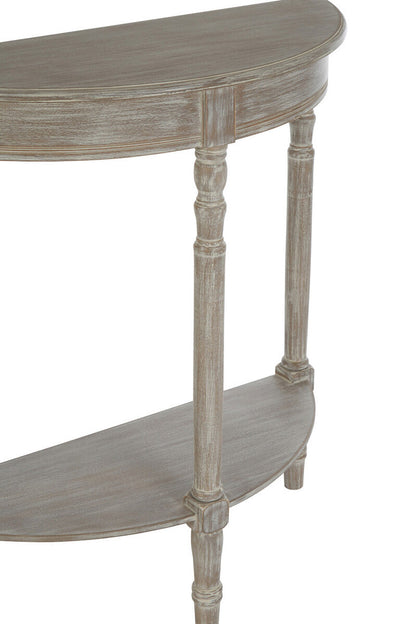 Natural Pine Wood Half Moon Console Table with Lower Storage Shelf, Heritage