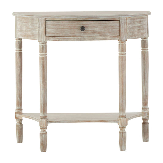 Grey Half Moon Pine Wood Console Table with 1 Drawer and 1 Lower Open Storage Shelf, Heritage