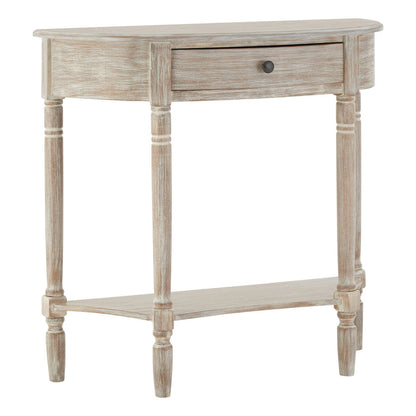 Grey Half Moon Pine Wood Console Table with 1 Drawer and 1 Lower Open Storage Shelf, Heritage