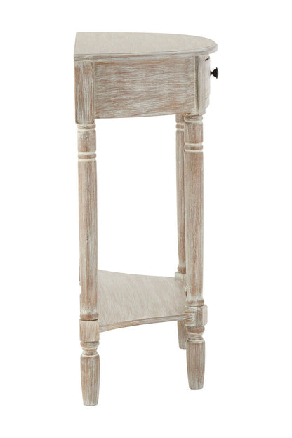 Grey Half Moon Pine Wood Console Table with 1 Drawer and 1 Lower Open Storage Shelf, Heritage