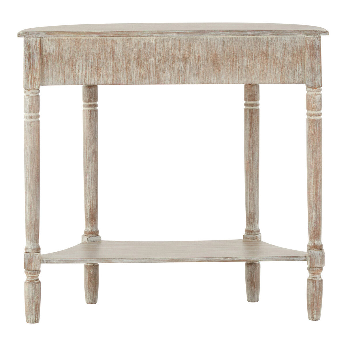 Grey Half Moon Pine Wood Console Table with 1 Drawer and 1 Lower Open Storage Shelf, Heritage