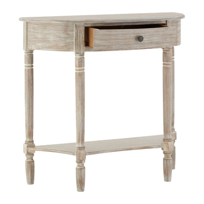 Grey Half Moon Pine Wood Console Table with 1 Drawer and 1 Lower Open Storage Shelf, Heritage