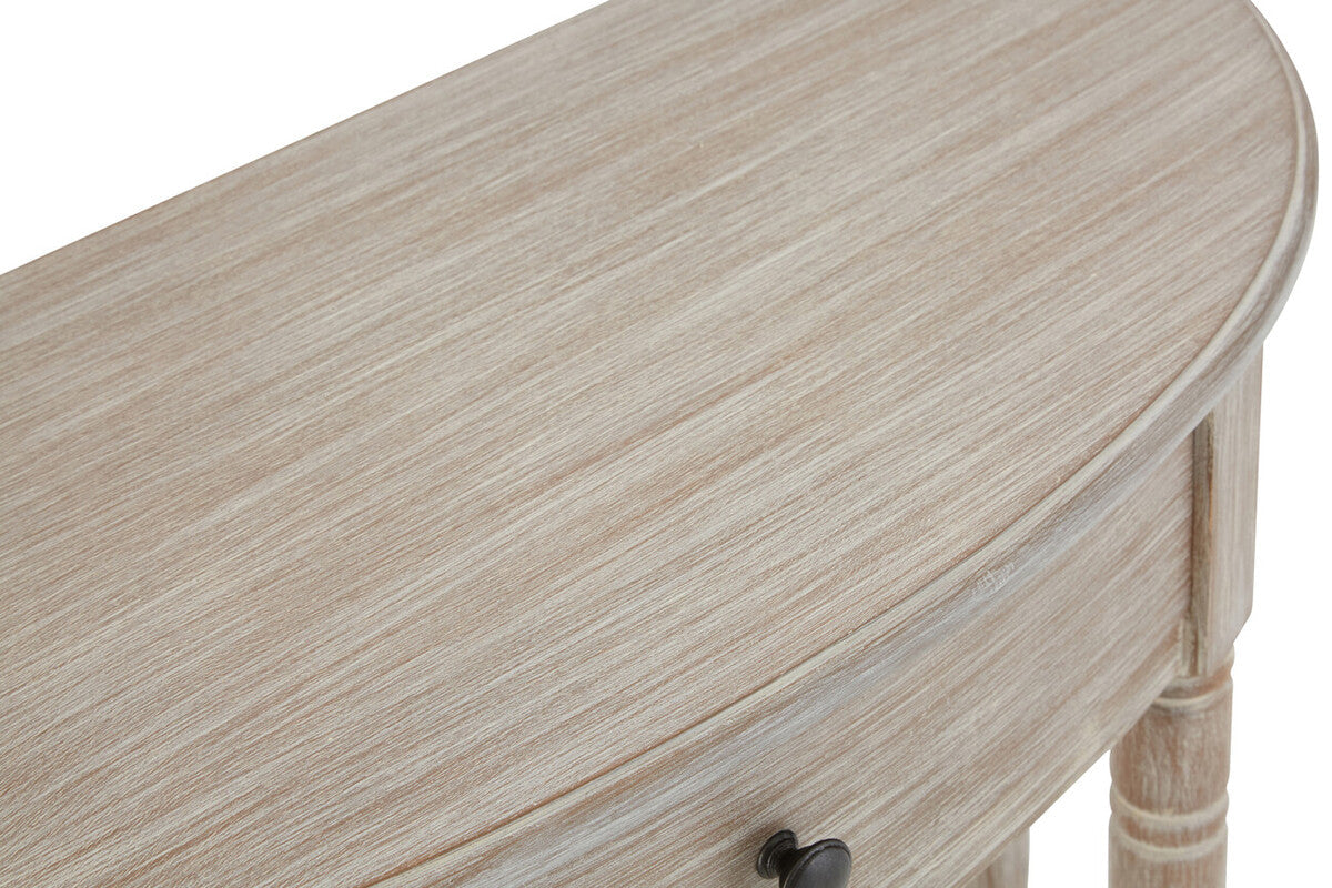 Grey Half Moon Pine Wood Console Table with 1 Drawer and 1 Lower Open Storage Shelf, Heritage