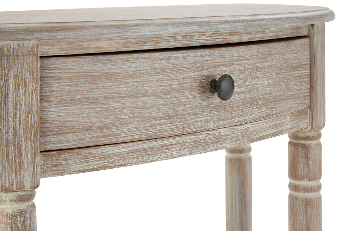 Grey Half Moon Pine Wood Console Table with 1 Drawer and 1 Lower Open Storage Shelf, Heritage