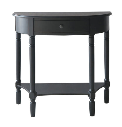 Black Half Moon Pine Wood Console Table with 1 Drawer and 1 Lower Open Storage Shelf, Heritage