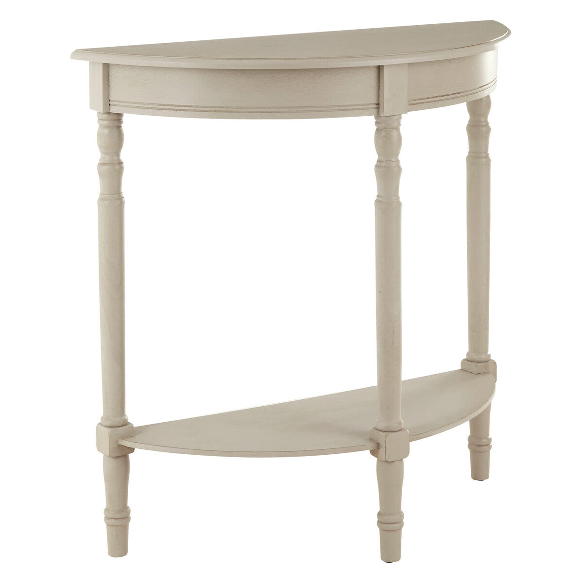 Grey Half Moon Pine Wood Console Table with 1 Lower Storage Shelf, Heritage
