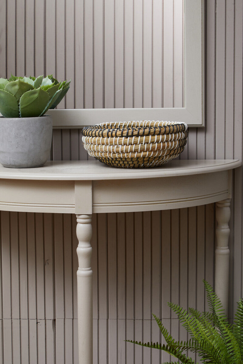 Grey Half Moon Pine Wood Console Table with 1 Lower Storage Shelf, Heritage
