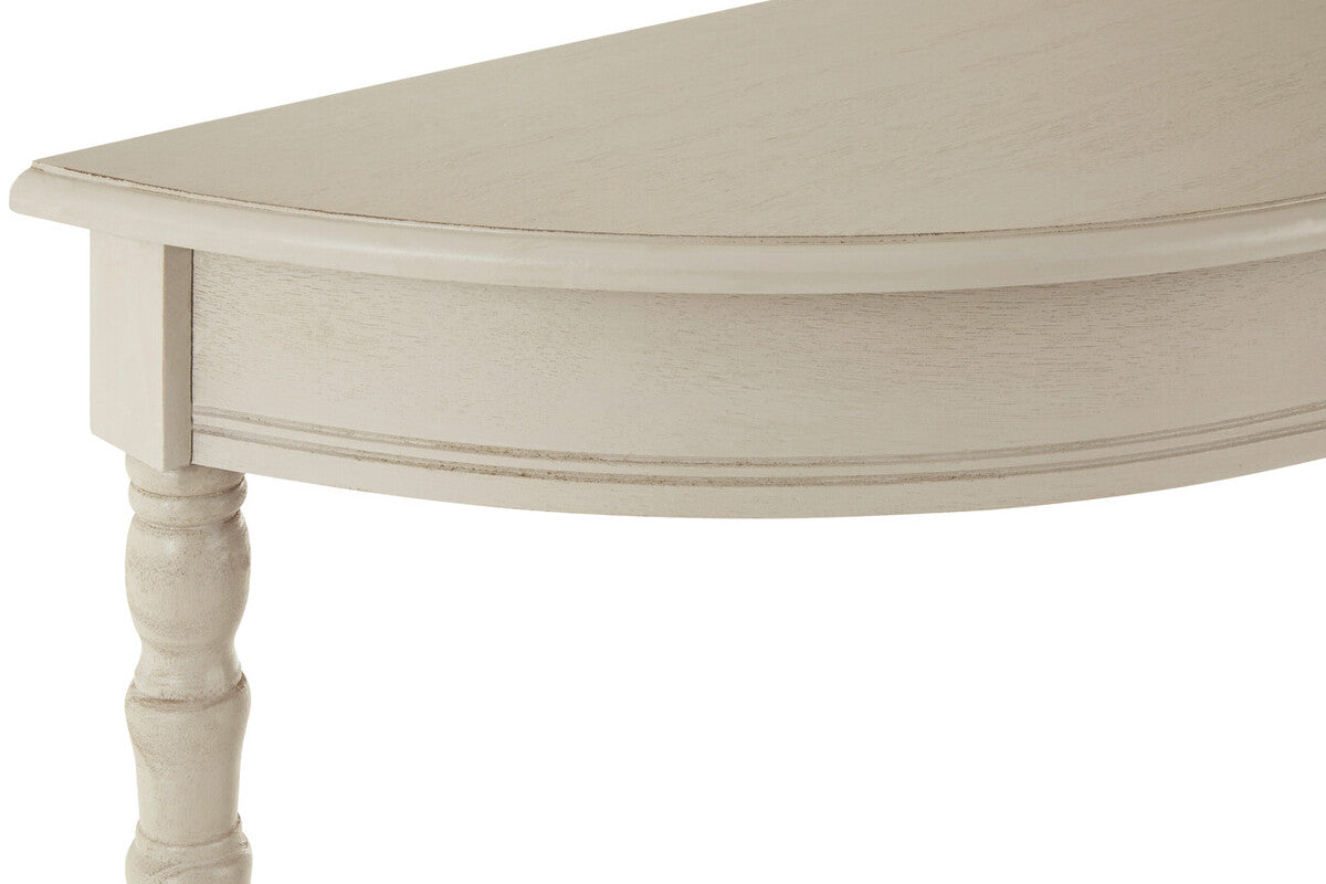 Grey Half Moon Pine Wood Console Table with 1 Lower Storage Shelf, Heritage