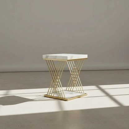 Chic Modern Square Side Table with Faux Marble Top