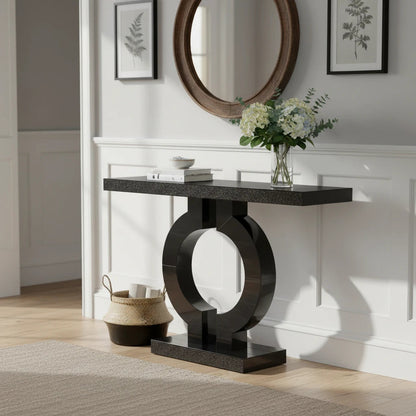 Black Marble-Effect Modern Console Table - Sculptural Entryway & Sofa Table