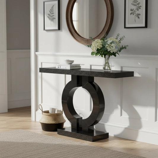 Black Marble-Effect Modern Console Table - Sculptural Entryway & Sofa Table