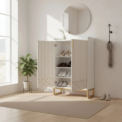Art Deco Accent Cabinet - White & Gold Luxury Sideboard & Bar Station