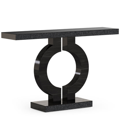 Black Marble-Effect Modern Console Table - Sculptural Entryway & Sofa Table