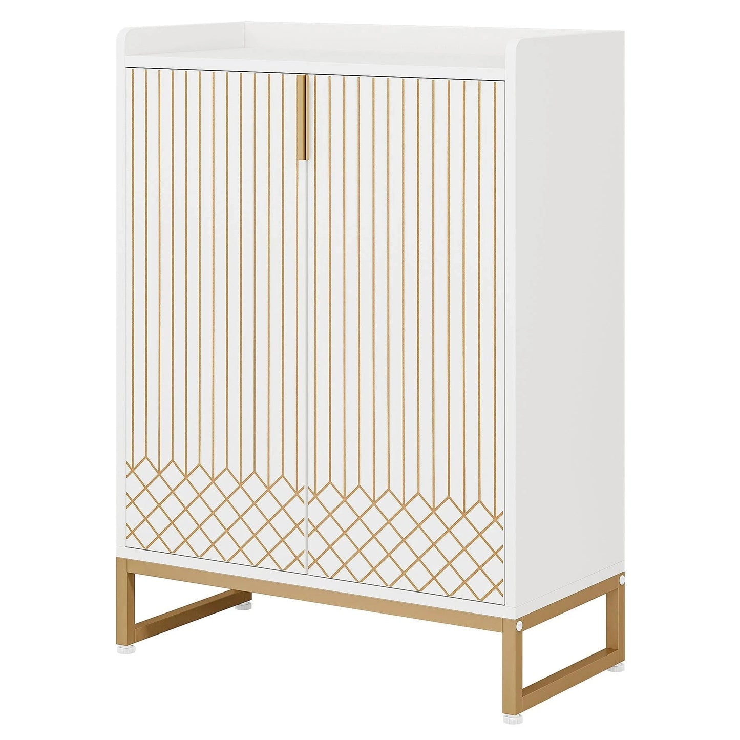 Art Deco Accent Cabinet - White & Gold Luxury Sideboard & Bar Station