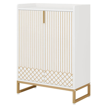 Art Deco Accent Cabinet - White & Gold Luxury Sideboard & Bar Station