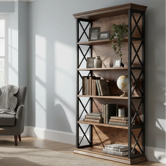 180cm 5-Tier Rustic Industrial  Bookcase - Large Open Shelf Display & Storage