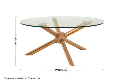 Clear Tempered Glass Top Dining Table with Rose Gold Angled Stainless Steel Legs, Novo