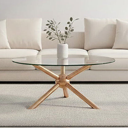 Clear Tempered Glass Top Dining Table with Rose Gold Angled Stainless Steel Legs, Novo