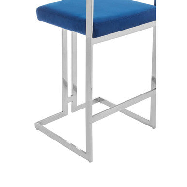 Azalea Blue Velvet Bar Stool With Silver Frame