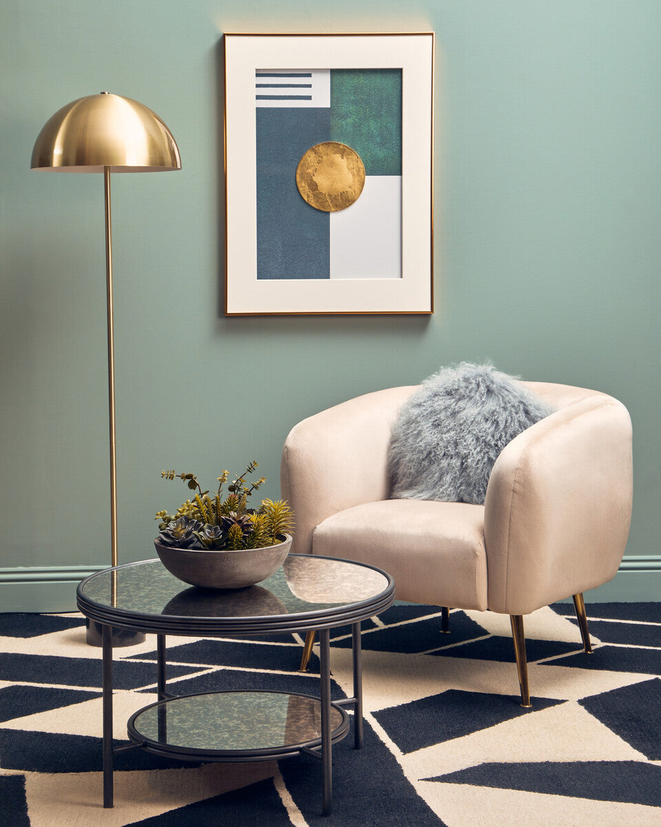 Murdoch Brushed Brass Floor Lamp with Black Marble Base