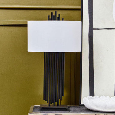 Impero Black Table Lamp with White Linen Shade