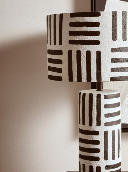 Carta Black And White Papier Mache Table Lamp with Geometric Lines