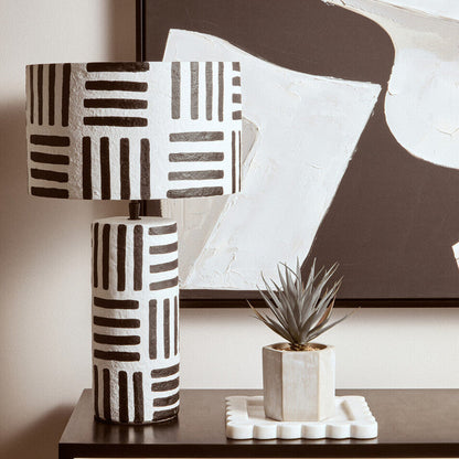 Carta Black And White Papier Mache Table Lamp with Geometric Lines