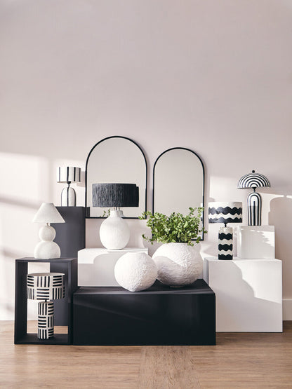 Carta Black And White Papier Mache Table Lamp with Geometric Lines