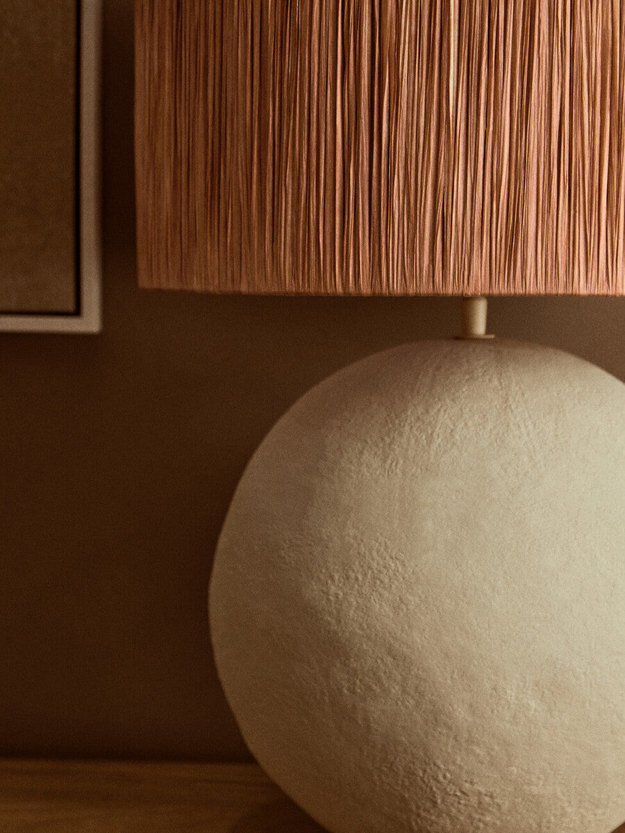 Carta Natural Papier Mache Table Lamp With Rust Raffia Shade