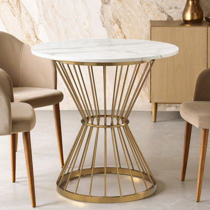 Hourglass Dining Table with White Marble Top and Gold Base, Anzio