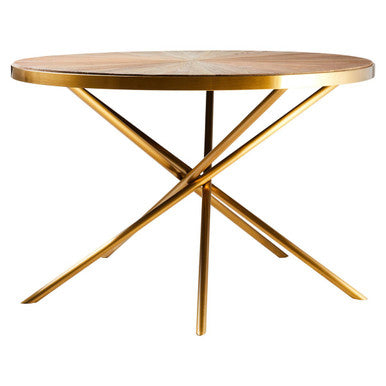 Gold Aged Fir Wood Rustic Top Dining Table with Stainless Steel Tied Base, Jana