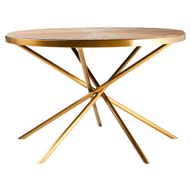 Gold Aged Fir Wood Rustic Top Dining Table with Stainless Steel Tied Base, Jana