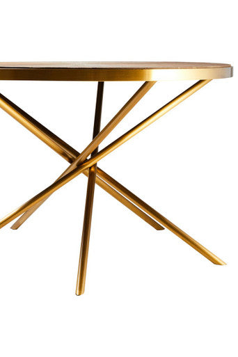 Gold Aged Fir Wood Rustic Top Dining Table with Stainless Steel Tied Base, Jana