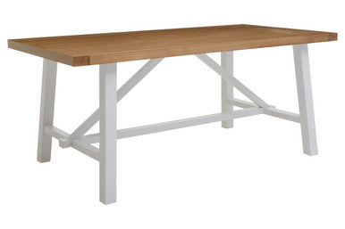 Natural Reclaimed Oak and Birch Wood Rectangular Dining Table with White Painted Base, Parkside