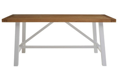 Natural Reclaimed Oak and Birch Wood Rectangular Dining Table with White Painted Base, Parkside