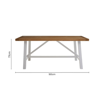 Natural Reclaimed Oak and Birch Wood Rectangular Dining Table with White Painted Base, Parkside
