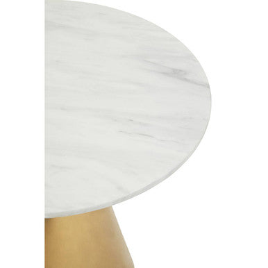 White Marble Top Round Dining Table with Gold Finish Conical Base, Azalea