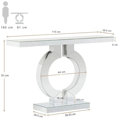 110cm Mirrored Console Table, Modern Silver Console Table with O-Shaped Base